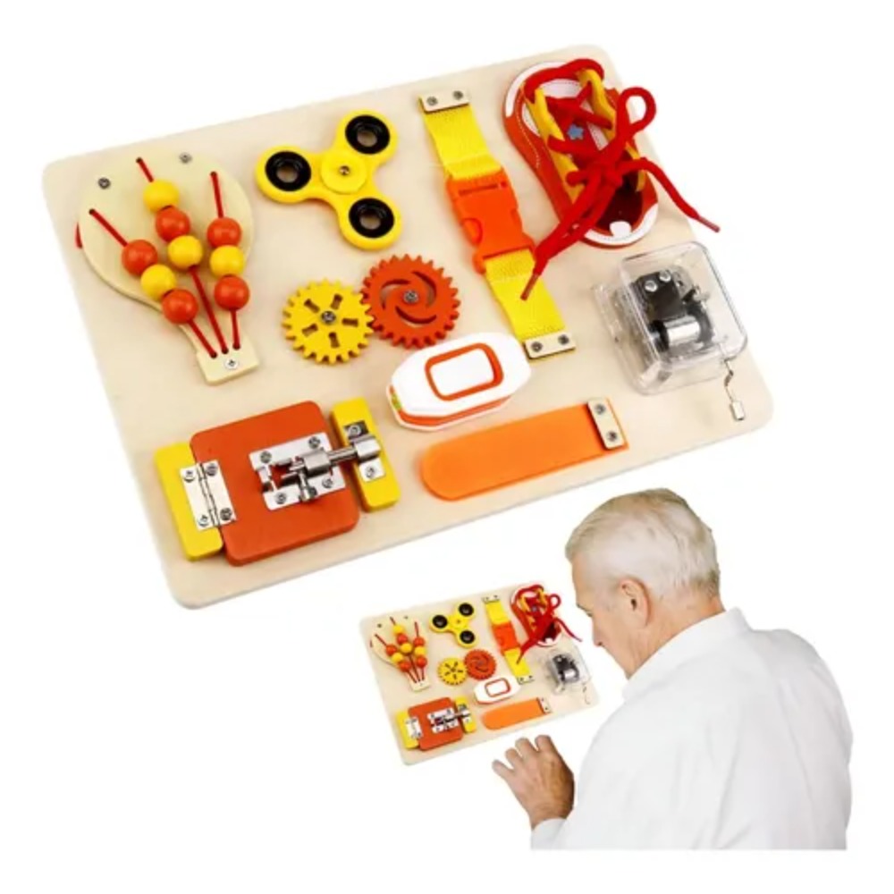Montessori Wooden Busy Board Toddler - ของเล่นไม้มอนเตสซอรี่ บอร์ดกิจกรรมสำหรับเด็กเล็ก ของเล่นเสริมพัฒนาการทางประสาทสัมผัส บอร์ดฝึกสมาธิ ของเล่นพกพาสำหรับเดินทาง พร้อมตัวล็อค
