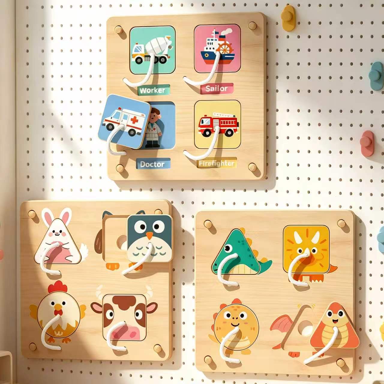 Montessori Wooden Busy Board Toddler - บอร์ดไม้มอนเตสซอรี่สำหรับกิจกรรมเสริมพัฒนาการ DIY อุปกรณ์เสริมฝึกทักษะการรับรู้ทางประสาทสัมผัส ของเล่นเสริมพัฒนาการสำหรับเด็กเล็กและเด็กวัยหัดเดิน