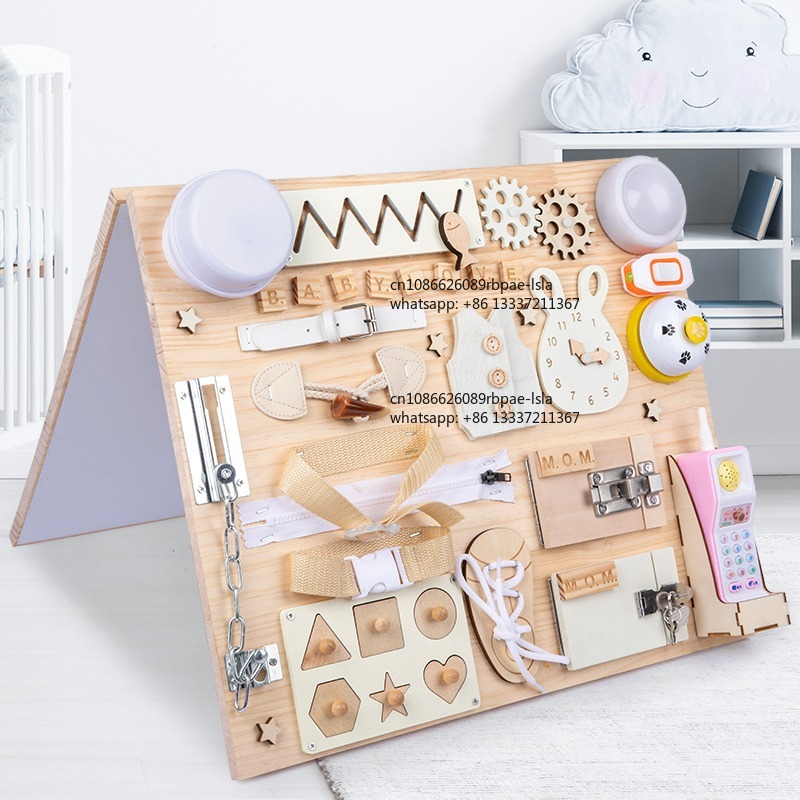 Montessori Wooden Busy Board Toddler - กระดานกิจกรรมมอนเตสซอรี่ ของเล่นไม้เสริมพัฒนาการทางประสาทสัมผัสสำหรับเด็กทารก เด็กวัยหัดเดิน เด็กเล็ก ฝึกทักษะการเคลื่อนไหวอย่างละเอียด เสริมการเรียนรู้และพัฒนาการ