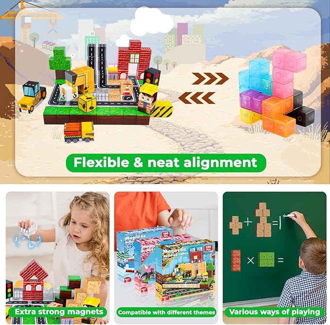บล็อกแม่เหล็ก 100 ชิ้น, บล็อกต - Magnetic Building Tiles Set 100Pcs บทวิจารณ์และราคา