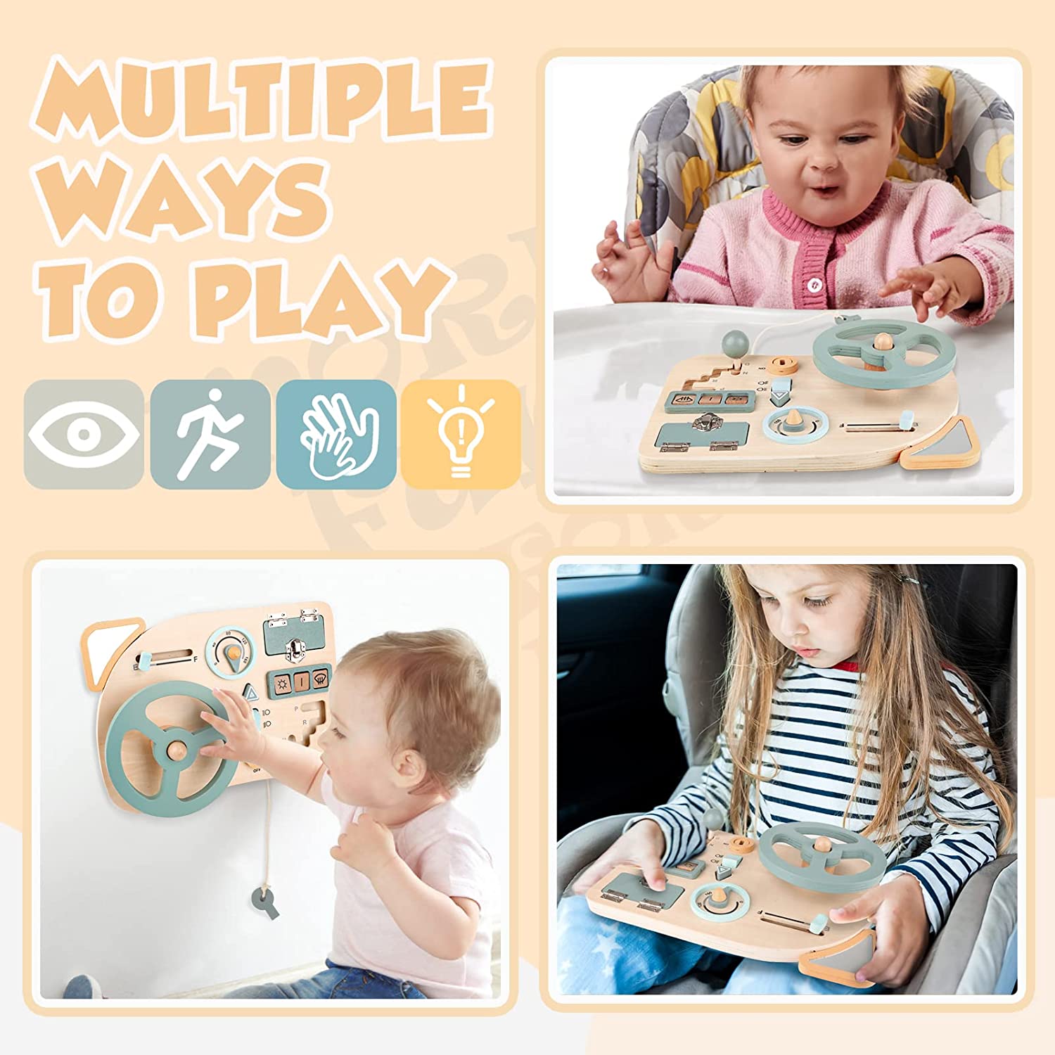 Montessori ของเล่นพวงมาลัยไม้  - Montessori Wooden Busy Board Toddler บทวิจารณ์และราคา